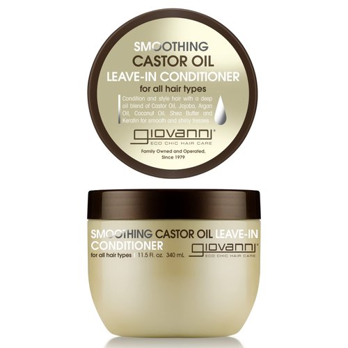 GIOVANNI Smoothing Castor Oil Leave-In Conditioner, 11.5 oz. – All Hair Types, Moisturize Hair & Scalp, Hydrate & Tame Frizz, Jojoba, Argan Oil, Coconut Oil, Shea Butter, Keratin