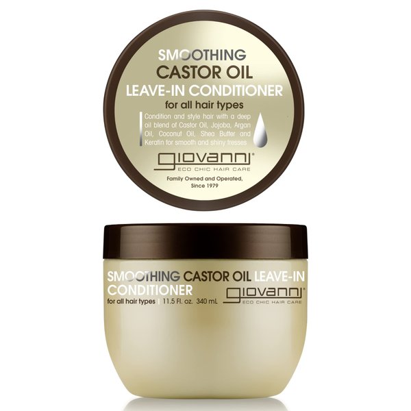 GIOVANNI Smoothing Castor Oil Leave-In Conditioner, 11.5 oz. – All Hair Types, Moisturize Hair & Scalp, Hydrate & Tame Frizz, Jojoba, Argan Oil, Coconut Oil, Shea Butter, Keratin