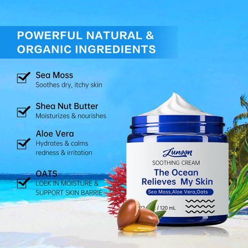 CLY AMS Natural Soothing Eczema Cream for Sensitive Skin, Repair Dry & Redness Moisturizer for Face and Body - Sea Moss Colloidal Oats - Moisturizing Eczema Face Cream for Dry Skin (4 Oz)