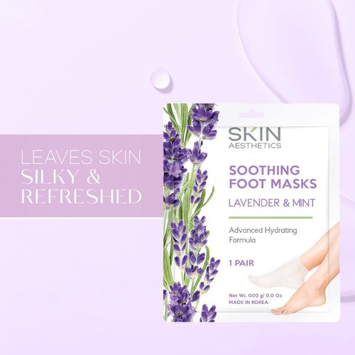 Skin Aesthetics Lavender & Mint Foot Masks Moisturizing Socks - Moisturizes Tired, Dry & Cracked Feet, Exfoliating & Hydrating Foot Mask - Cruelty Free Korean Skin Care For All Skin Types - 3 Pairs