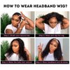 Kinky Curly Headband Wig Human Hair None Lace Front Wigs Glueless Human Hair Wigs 16 Inch Virgin Brazilian Kinky Curly Machine Made Wigs Human Hair Wigs for Black Women