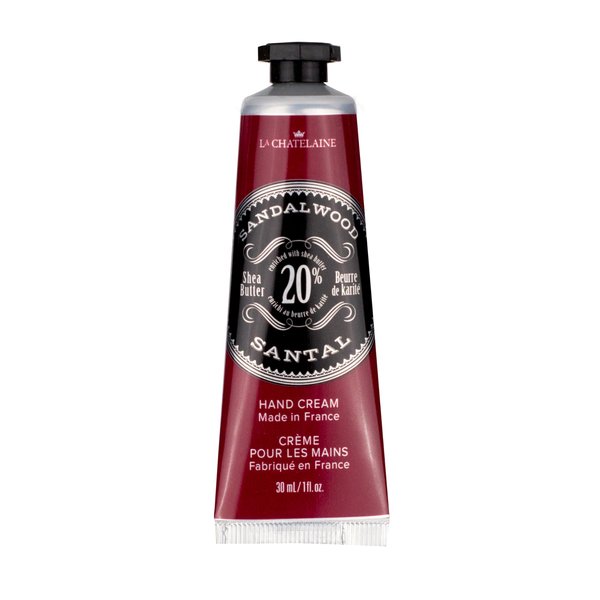 La Chatelaine 20% Shea Butter Hand Cream Travel Size, Men, Unisex, Organic Argan Oil, Moisturizing, Nourishing, Extra-Rich Hand Lotion, Made in France, Paraben Free, 1 oz / 30ml (Sandalwood)