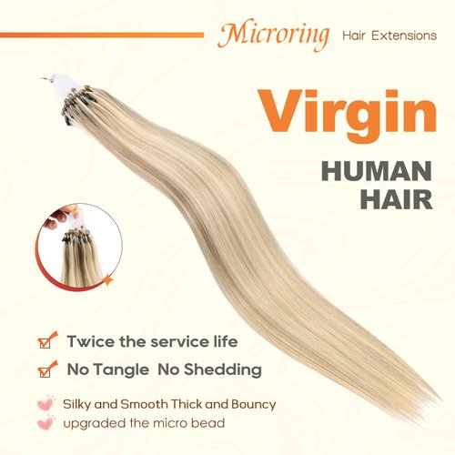 Micro Link Hair Extensions Human Hair 30g 18inch#(1660) Highlight Golden Blonde Microlink Hair Extensions Human Hair Microbead Hair Extensions Microlink Hair Extensions Micro Beads Hair Extensions