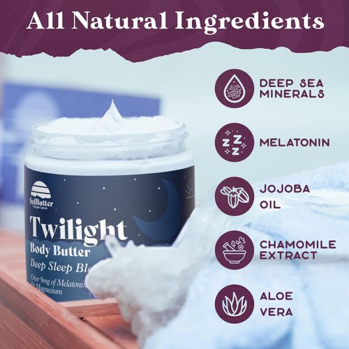 PURPLE CANYON SolButter Twilight Night Cream | Magnesium and Melatonin Body Butter | Lavender Chamomile Body Lotion for Women | 8 oz