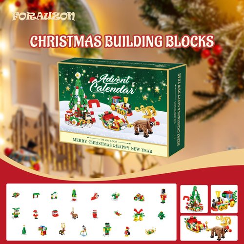 Forauzon 2024 Advent Calendar Christmas Building Set,Christmas Building Set,Each Compartment has A Different Christmas Surprise Toy, The for Kids(Style-A)