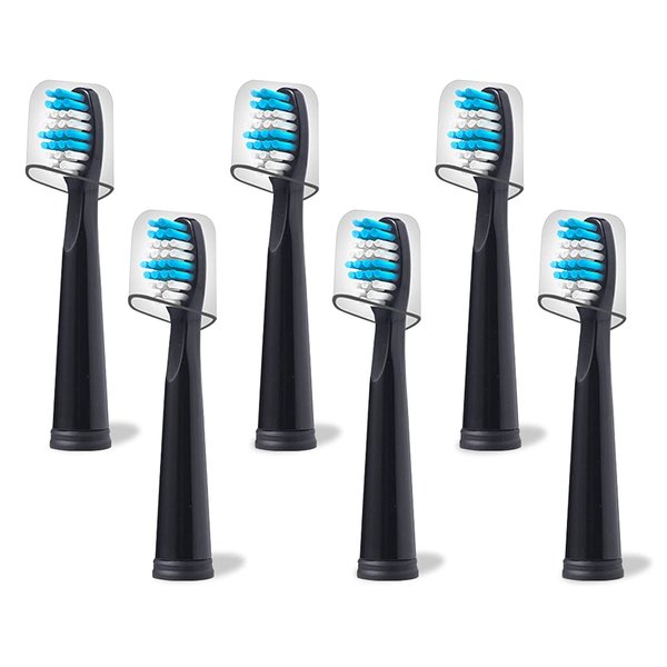 Replacement Toothbrush Heads Compatible with fairywill Electric Toothbrush, Model FW-507/FW-508/2011/959/917/551, D1/D3/D7/D8,W Shape Design Planted with Nylon Bristle (6 Pack - Black)