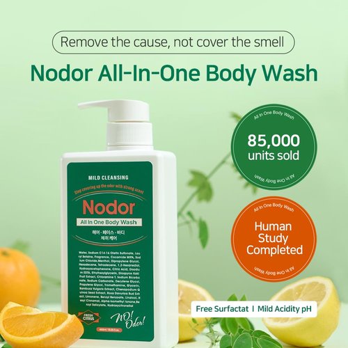 NODOR All-in-One Body Wash 460ml/15.55fl.oz. Body odor removal, Cooling effect, Mild cleansing, Long-lasting citrus scent, All skin types, Korean body care, for Sensitive Skin, All Skin Types