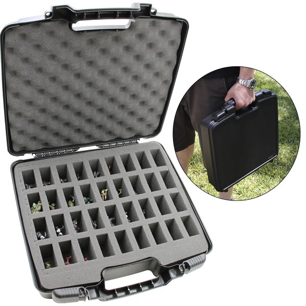 CASEMATIX Hard Shell Miniature Storage Travel Case - 36 Figurine Miniature Organizer and Miniatures Carrying Case with Foam Interior Compatible with DND, Warhammer 40K Minis and More!