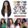 Falswan Kinky Straight Headband Wigs for Women Glueless Synthetic Headband Long Wig Yaki Straight Wigs with Headband Attached 24 Inches Full Machine Made None Lace Front Wigs