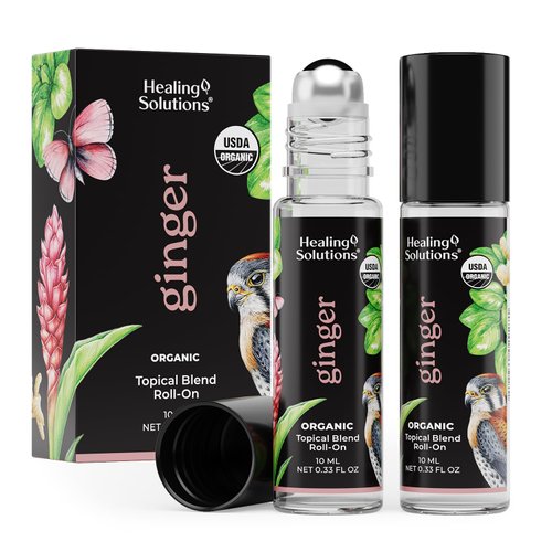 Healing Solutions (2 Pack) USDA Certified Organic Ginger Essential Oil Roll-On - Body Oil Roller - Aromatherapy