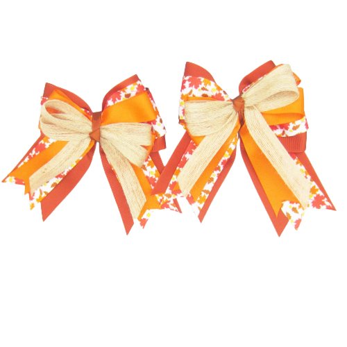 Orange, Red & Yellow Fall Leaves Equestrian Hair Bows-Available on French Barrette, Alligator Clip (French Barrette)