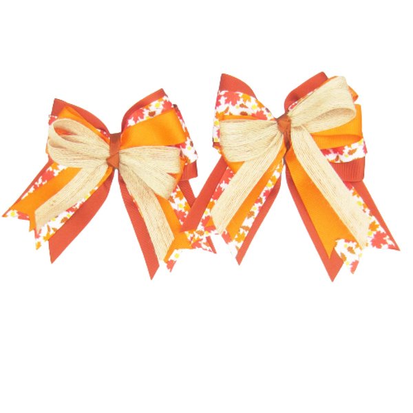 Orange, Red & Yellow Fall Leaves Equestrian Hair Bows-Available on French Barrette, Alligator Clip (French Barrette)