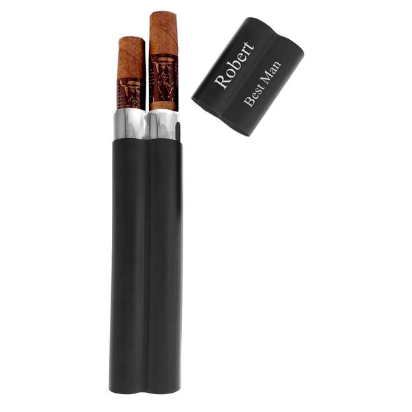GIFTS INFINITY® Personalized Black Dual Stainless Steel Cigar Holder Free Engraving