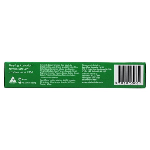 Grants of Australia - Natural Toothpaste Mild Mint with Aloe Vera - 3.85 oz.