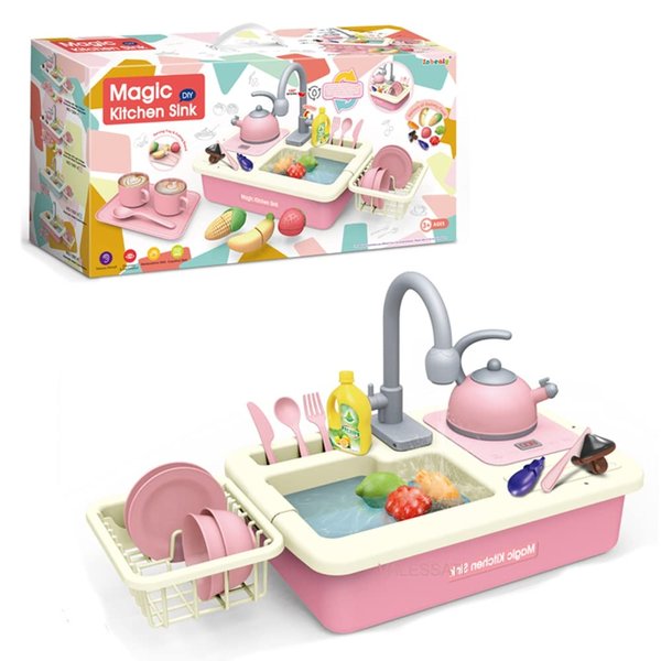 Modern Play Kitchen Sink Toy, Real Faucet, Play Cooking Stove, Cookware Pot and Pan and Play Food 24 Pieces Accessory Set for Toddlers Preschoolers Kids Girls Boys Age 3 - 7 Years by VALESSATI