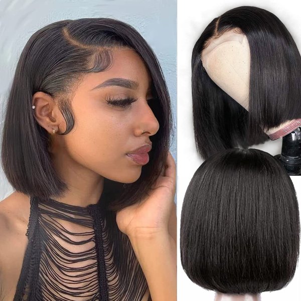 PRIMELACE Short Bob Wigs Human Hair 12 Inch Lace Closure Wigs Brazilian Straight Bob Human Hair Wigs 150% Density Pre Plucked with Baby Hair Natural Color