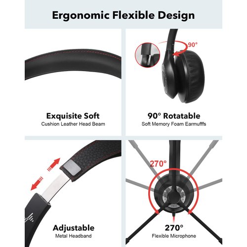 EAGLEND USB Headset with Mic for PC, On-Ear Computer Laptop Headphones with Noise Cancelling Microphone in-line Control for Home Office Online Class Skype Zoom