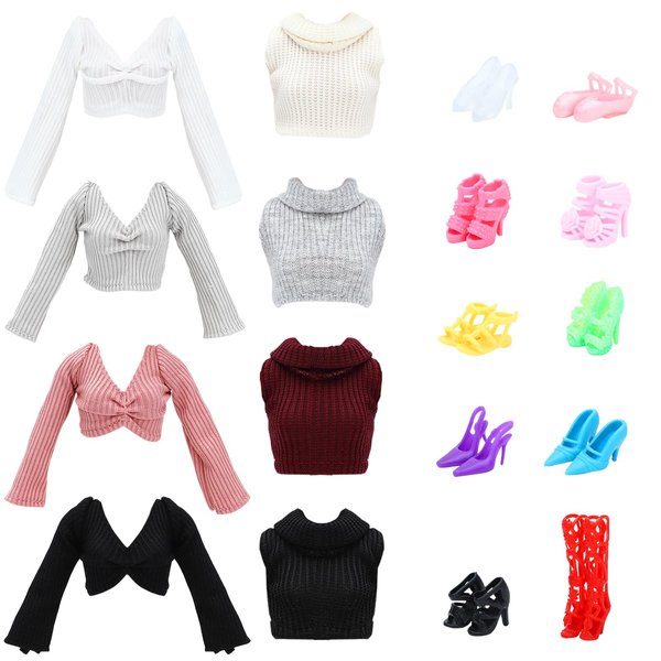 SOTOGO 18 Pieces Doll Clothes and Accessories for 11.5 Inch Girl Doll Happy Party Playset Include 8 Sets Handmade Doll Fashion Dresses and 10 Pairs Shoes