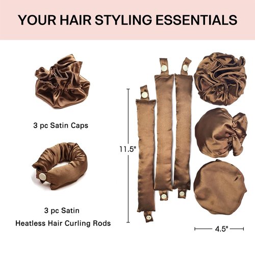 EwiutoijngiQanNew Satin Heatless Hair Curler,Hair Rollers for Heatless Curls with Hair Caps,Soft Heatless Curling Rod Headband for All Hair Types,No Heat Curling to Sleep in Overnight (brown)