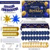 Gold and Blue Birthday Decorations for Men Boys Women Girls, 80pcs Blue and Gold Party Decorations Happy Birthday Backdrop Banner White Confetti Star Blue Gold Balloons Arch Tablecloth Party Supplies