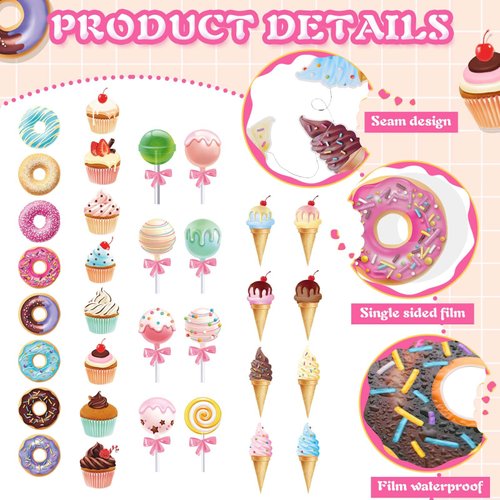 Saypacck 64 Pcs Candyland Party Decorations Includes 8 Pack Donut Theme Party Banner Ice Cream Lollipop Cupcakes Party Banner Hanging Donut Garland Kit for Grow up Party Birthday Party Supplies