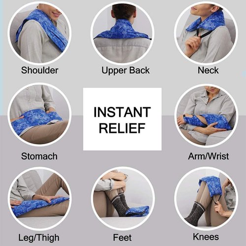 Hot Pockets Neck Warmer Microwave Heating Pad, Heated Neck Wrap with Washable Cover - Heating Pad for Neck, Sore Muscles - Microwavable Heating Pad for Cramps, Heat Wrap - 1 Pack-Blue Flowers