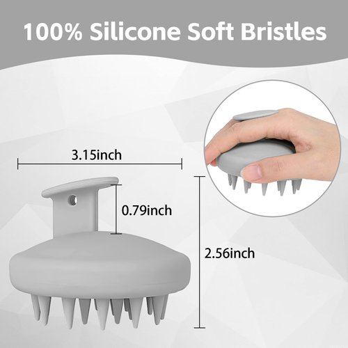 HHWXMHH Scalp Massager Hair Brush, Soft Silicone Hair Scrubber for Hair Growth & Head Massage, Shampoo Brush Scalp Scrubber, Dry & Wet Shower Hair Brush for Women Men Adult Child (Grey)