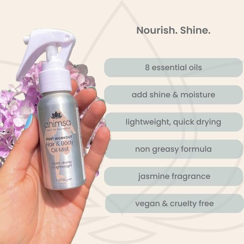 Ahimsa Hair & Body Oil Mist | 8 Essential Oils | Quick Drying | Nourish Hair & Skin | Silicone Free | Add Moisture & Shine | Clean Natural Ingredients | Vegan & Cruelty Free