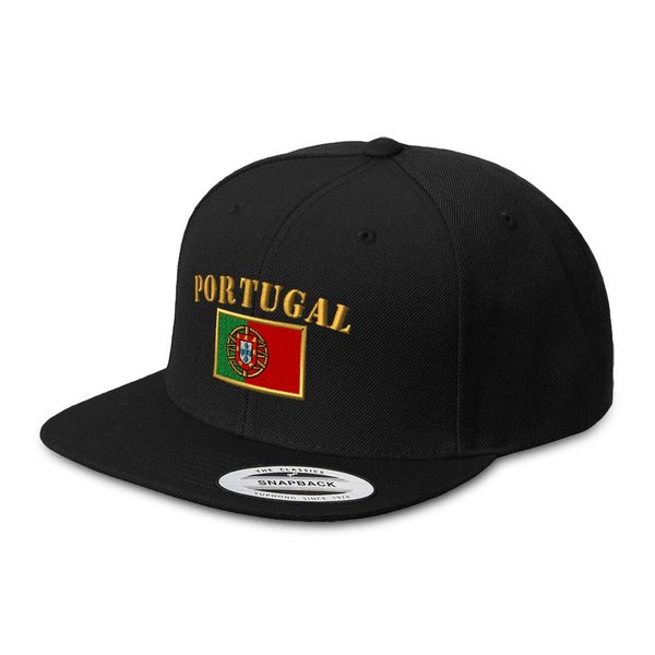 Speedy Pros Snapback Hats for Men & Women Portugal Flag Embroidery Acrylic Flat Bill Baseball Cap Black