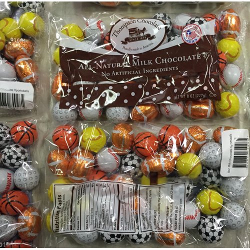 Assorted Premium Foiled Milk Chocolate Sport Balls - 8 oz Sealed Bag