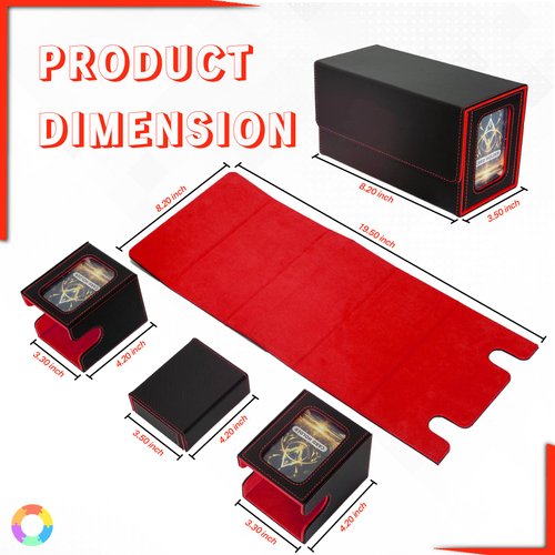 Jeixynik MTG Deck Box, 3-in-1 Magic Gathering Commander Deck Storage, Magnetic Leather Card Storage Box with 2 Commander Display & 4 Dividers & Dice Tray Fit TCG CCG Cards, Black-Red