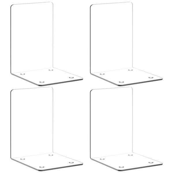 VFINE Bookends 2 Pairs, Acrylic Book End Clear Bookends for Shelves Decorative Bookend Non-Skid Book Ends Book Holders Book Organizer for Home Office School Supplies (4 Pieces)