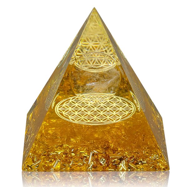 Hopeseed Orgone Crystals Pyramid for Positive Energy Orgonite Citrine Healing Stones and White Crystal Pyramids for Relieves Stress Chakra Healing Meditation Promote Luck, Wealth and Success