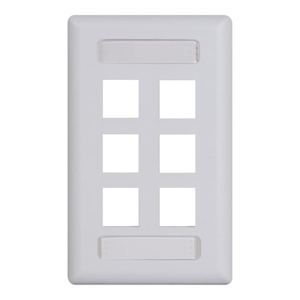 ICC Station ID Faceplate with 6 Ports for EZ®/HD Style in Single Gang, White, Single