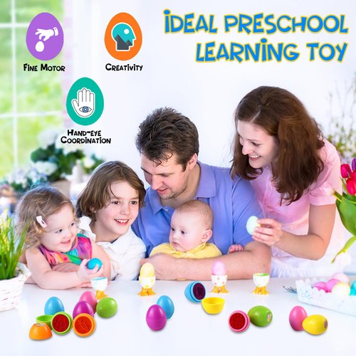 LOOIKOOS Stamp Set Matching Easter Eggs for Kids,12PCS Montessori Fun Toy Fruits Vegetables Animals Stamp Toy Gift for 2 3 4 5 Years Toddlers