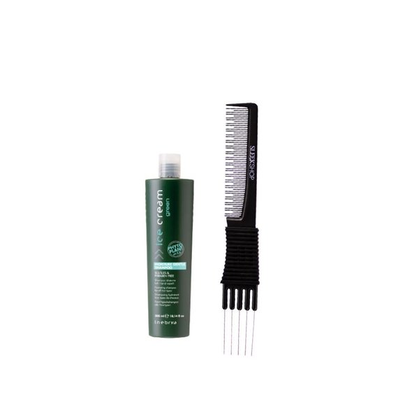 kuss Inebrya Ice Cream Green Moisture Gentle Shampoo (10.14 oz) with Teasing Comb Pack of 1