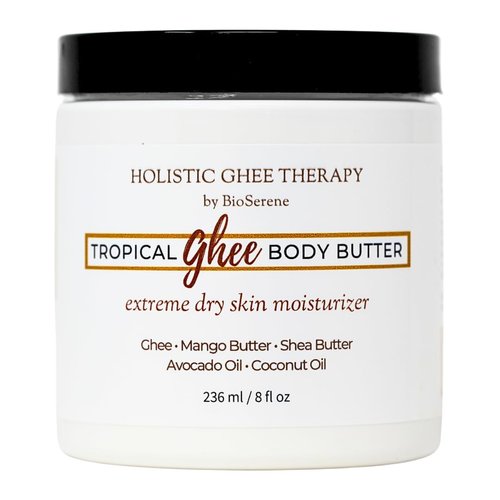 Tropical Ghee Body Butter | Moisturizer | Shea Body Butter For Extreme Dry Skin due to Sunburn, Eczema | Mango & Shea Butter, Ghee, Avocado & Coconut Oil. Pharmacist Formulated.
