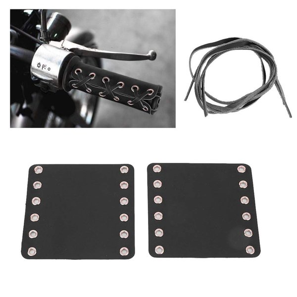 Qiilu Motorcycle Leather Handlebar Grip Cover, 7/8 inch 22mm Universal Motorcycle Hand Grips Covers Handlebar Wraps, Motorcycle Handlebar Throttle Grip Covers Black