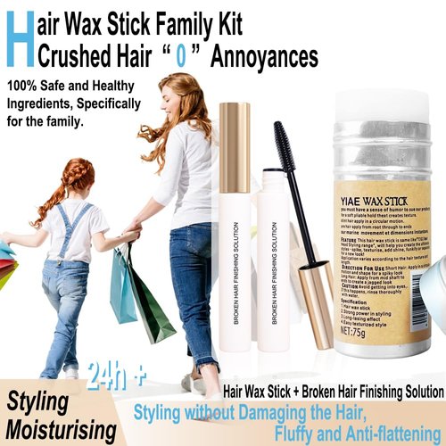 YIAE Hair Wax Kit, Hair Wax Stick Womens and 2 Hair Stick for Flyaways with Hair Comb and Hair Braiding kit, Hair Accessories for Women with Non-greasy Pomade Gummy Wax for Edge Frizz Hair (75g+30ml)