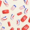 ROFIBUT 4th of July Press on Nails Short Square Fake Nails Full Cover False Nails with Red Blue White Strips Designs Glossy Independence Day Blue French Tip Glue on Nails for Women Girls 24Pcs