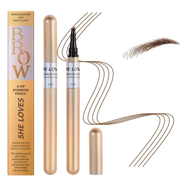 Magic Eyebrow Pencil, 2024 New 3D Microblading Waterproof Eyebrow Pencil, Natural Makeup Fine Stroke Magic Eyebrow Pencil with 4 Micro-Fork Tip for Women (Deep Coffee)