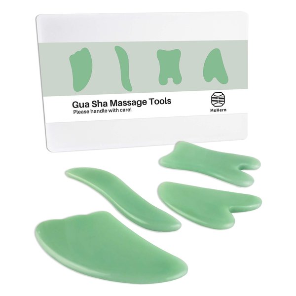 MoHern Gua Sha Massage Tools, 4 Pcs Gua Sha Tools of Multi-Shapes, Guasha Scraping Massage Tools for Face and Body