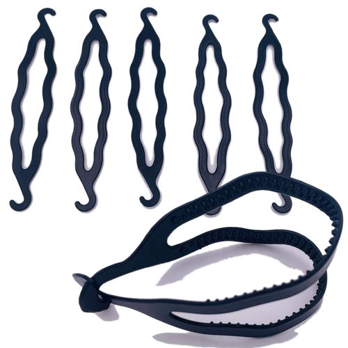 6 PCS Black Plastic Hair Magic Donut Bun Maker Upgraded Version Hair Twist Braiding Tool Curler Hair Bun Shaper Set Hair Accessories Ponytail Hair Tool Instant Hair Snap Buns for Girls Women