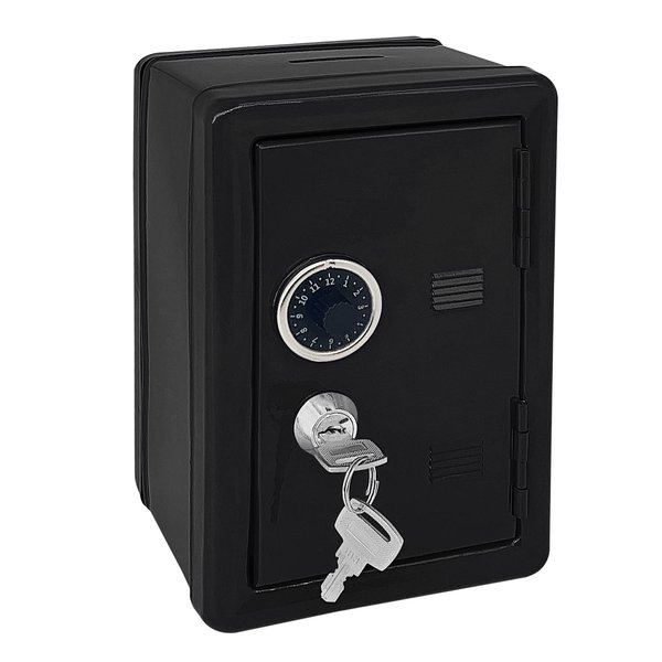 Kid Safe Piggy Bank, Metal Safe with Key, Money Saving Box for Children, Boys Girls Best Gift (Black - Rectangular)
