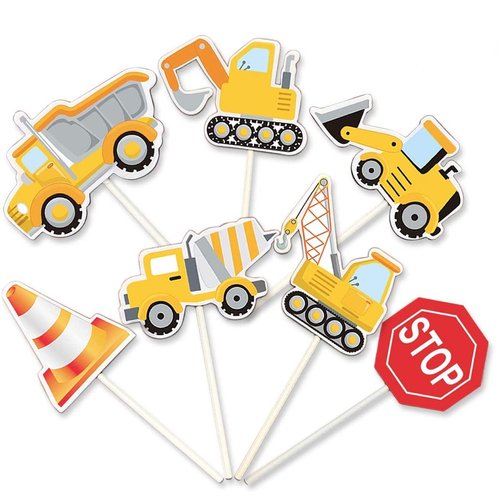 ALISSAR 35-Pack Construction Cupcake Toppers Picks, Dump Truck Excavator Tractor Party Cake Toppers for Kids Birthday Baby Shower Party Decorations Supplies.