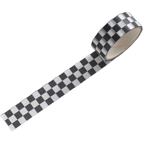 2Pcs Black and White Checkered Ribbon,Compact Checkerboard Pattern Paper Tape,Racing Car Theme Printed Plaid Checkered Ribbon,DIY Fade-Resistant Arts and Crafts Tape Adhesives Craft Supplies