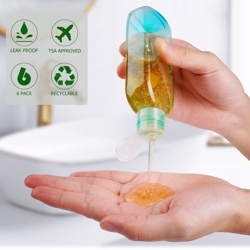 Kitchen GIMS Plastic Travel Bottles with Flip Cap 6 Pack 3.4oz/100ml Travel Shampoo Bottles Travel Size Containers for Shampoo, Conditioner & Lotion with Lables