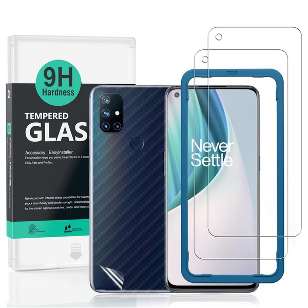 Ibywind Screen Protector For OnePlus Nord N10 5G,with 2Pcs Tempered Glass,1Pc Back Carbon Fiber Skin Protector[Fingerprint Reader,Easy to install]