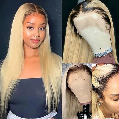 SOSEXY 22 Inch Blonde Ombre Lace Front Wigs Human Hair Pre Plucked 1B/613 Ombre Lace Front Wig Human Hair with Baby Hair 150% Density 13x4 Straight HD Lace Front Wigs Human Hair