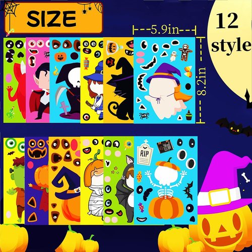 36 Sheets Halloween Stickers for Kids, Make Your Own Halloween Stickers, Halloween Crafts for Kids, Halloween Party Favors Games Stickers, Trick or Treat Halloween Party Supplies